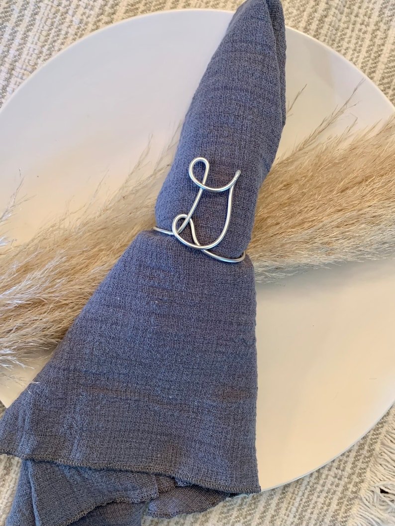 Personalized Initial Napkin Rings, Aluminum Wire Scarf Slide - Image 2