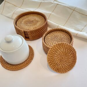 Drink Coasters Set of 6 with Holder 4 inch 5 inch