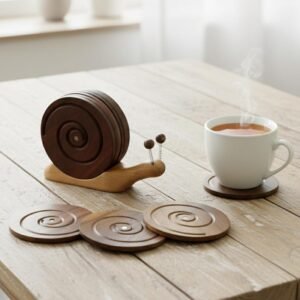 Wooden Cute Snail Coaster Set