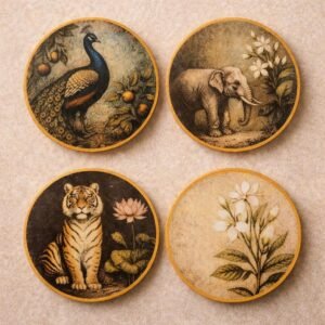 Jungle Mughal Art Gold Edge Ceramic Coaster Set
