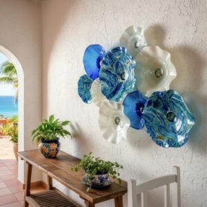 Hand-Blown Glass Wall Art – 9-Piece Coastal Bowl Sculpture Collection