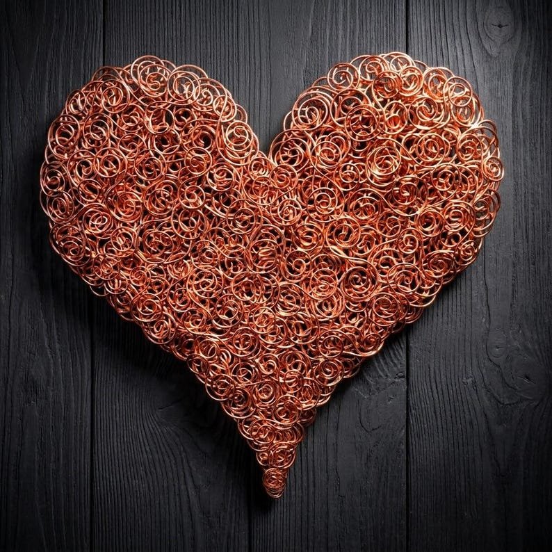 Bright Copper Wire Heart Wall Art