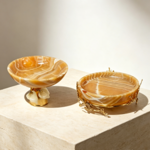 Onyx Serving Piece Collection with Gold Botanical Details