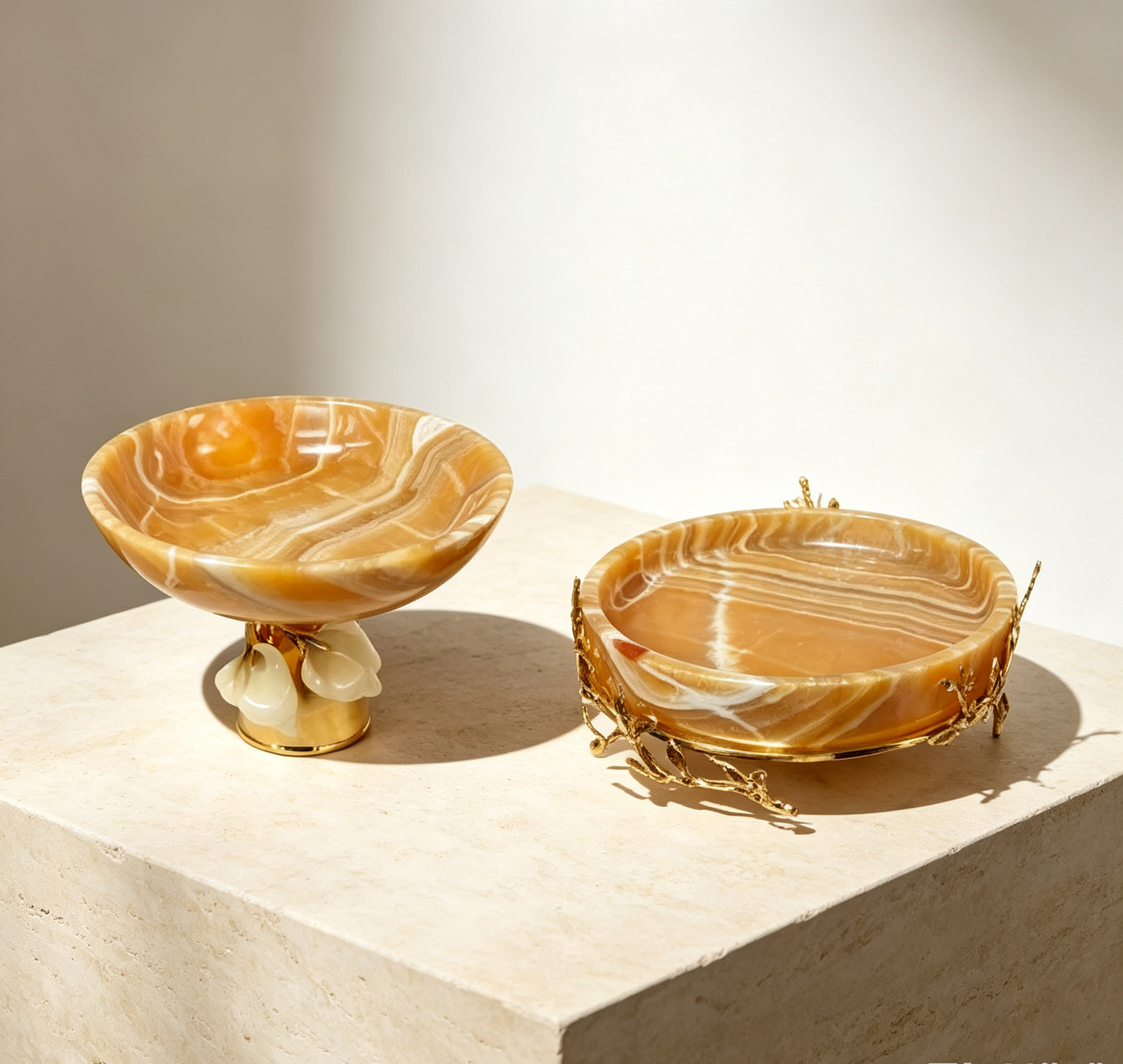Onyx Serving Piece Collection with Gold Botanical Details