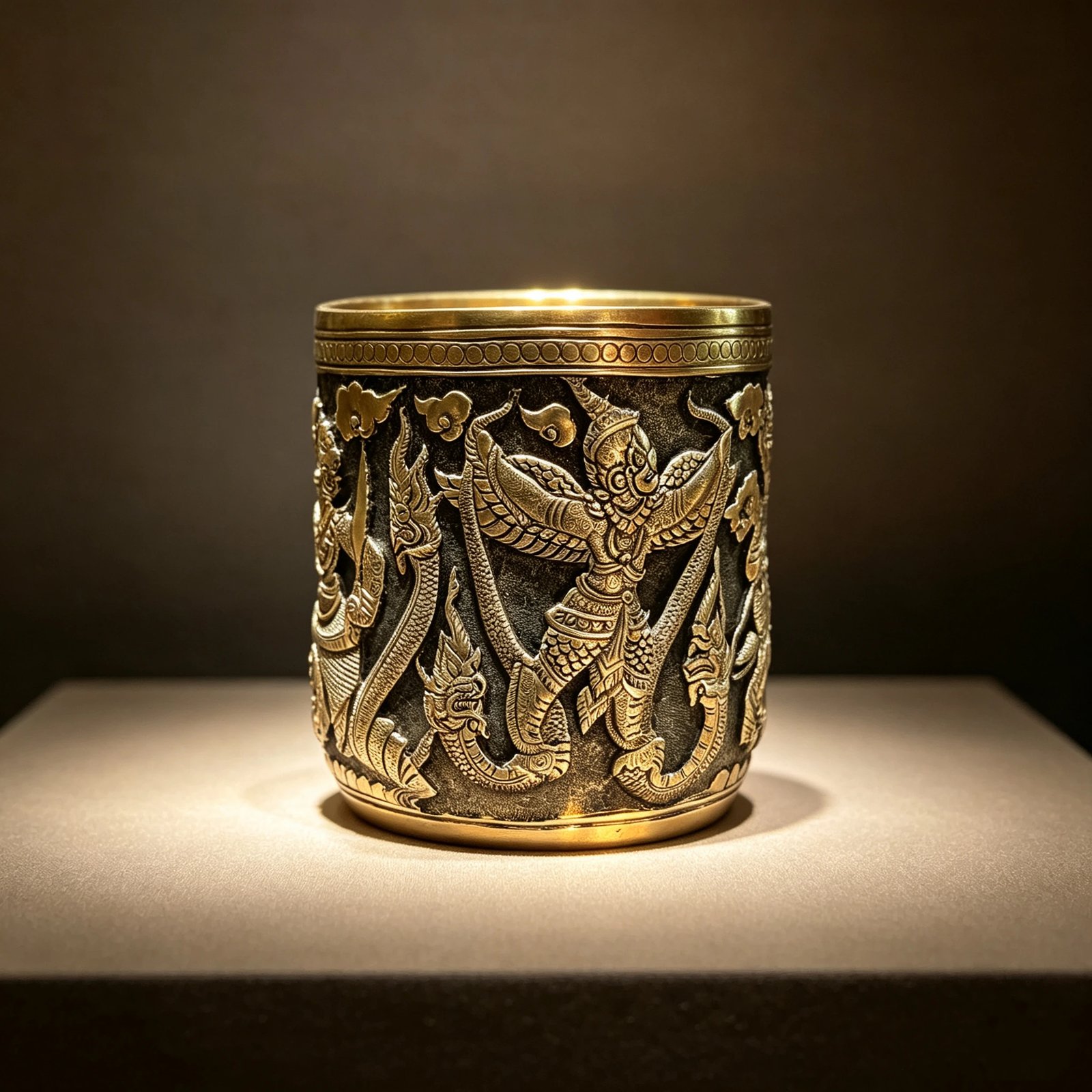Hand Engraved Solid Brass Mug with Handle